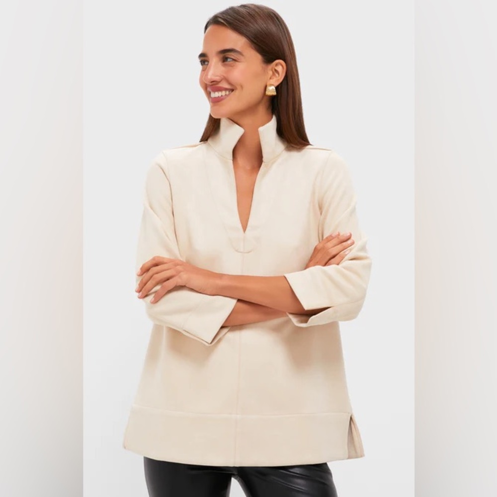 Tuckernuck Bone Suede Margot Stand Collar Blouse NWT